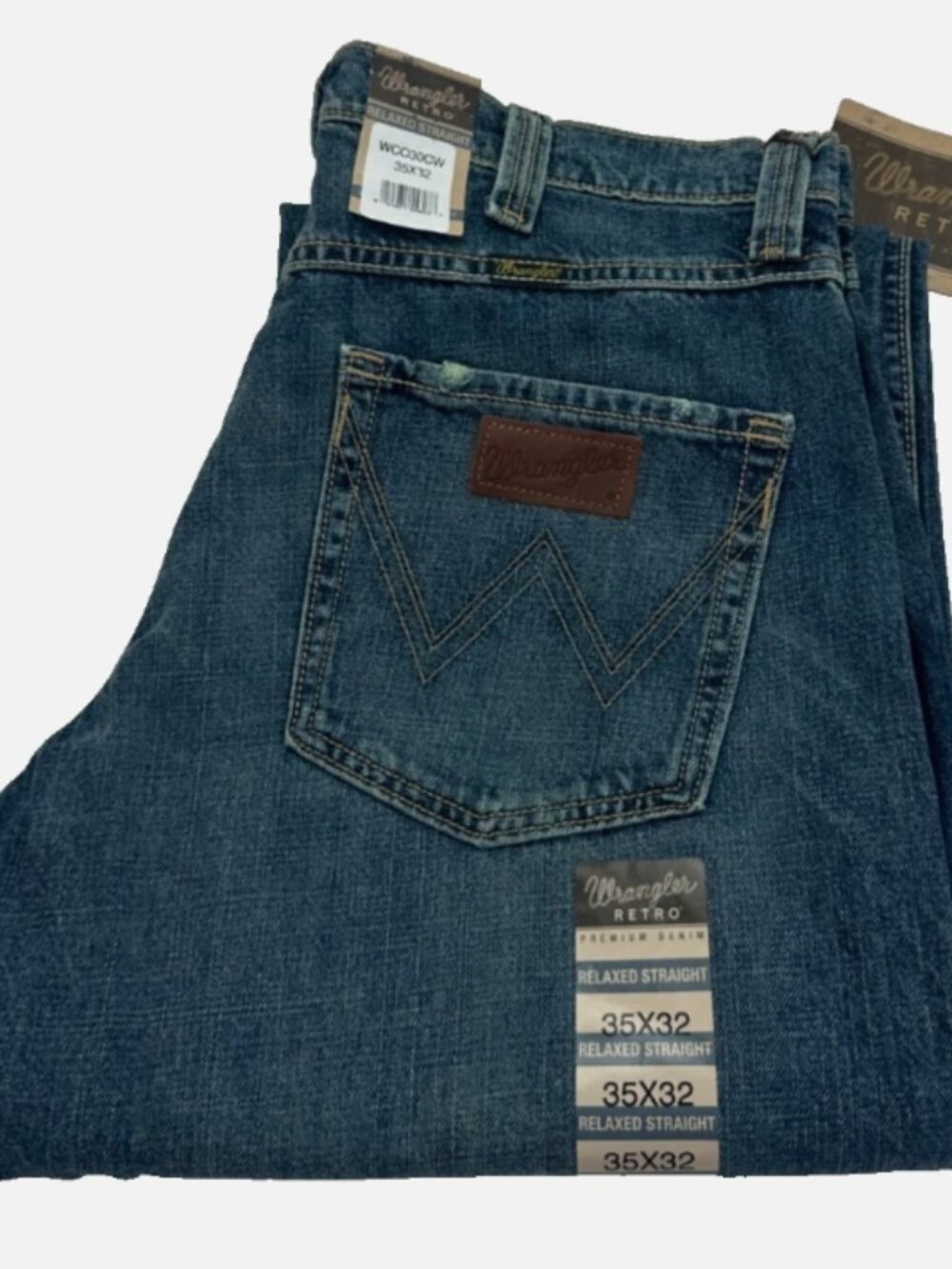 Wrangler Retro W35 L32 Straight Relaxed Premium Denim Cotton Men's Jeans Blue